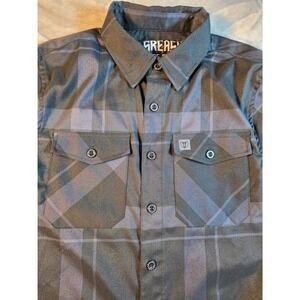 Restomod Greasy Hands Society Synister Flannel Shirt Mens Small Grey Black Plaid